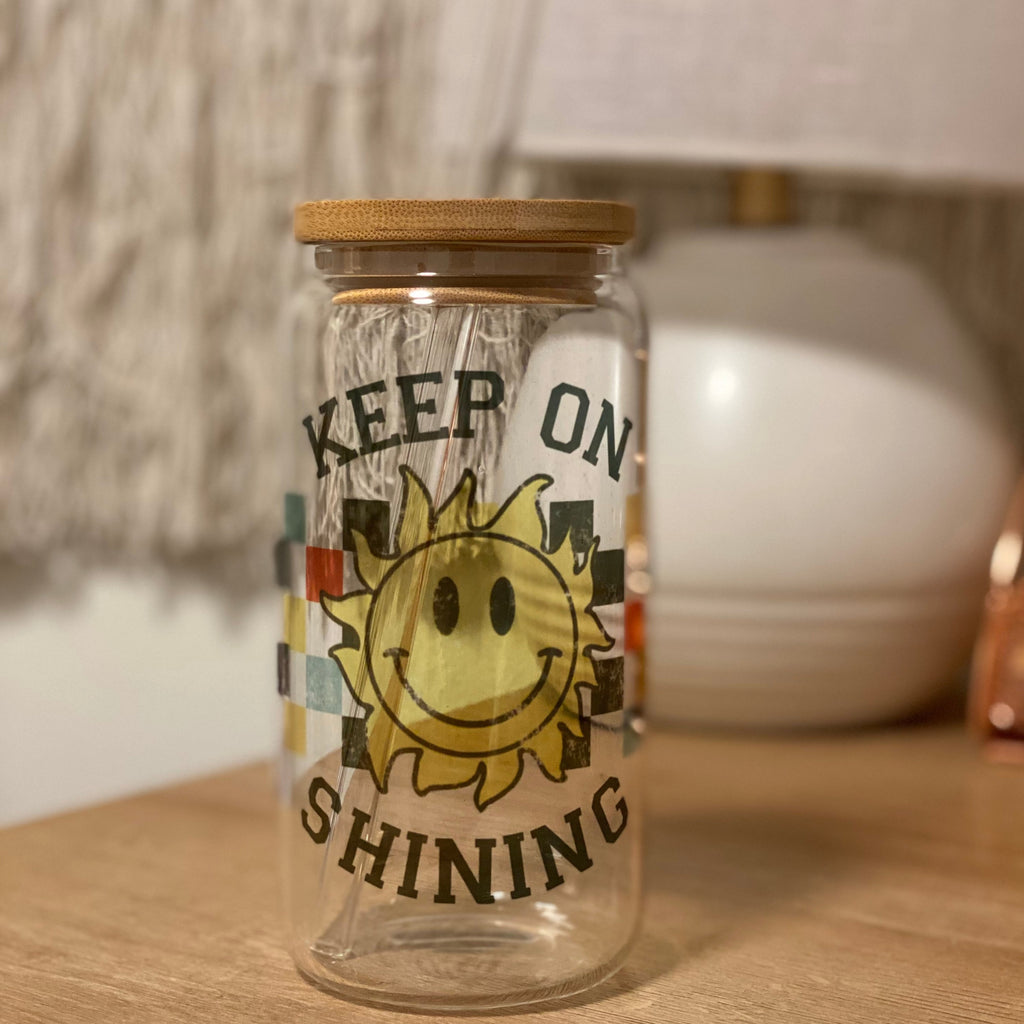 Keep On Shining 16 oz Glass Can Cup