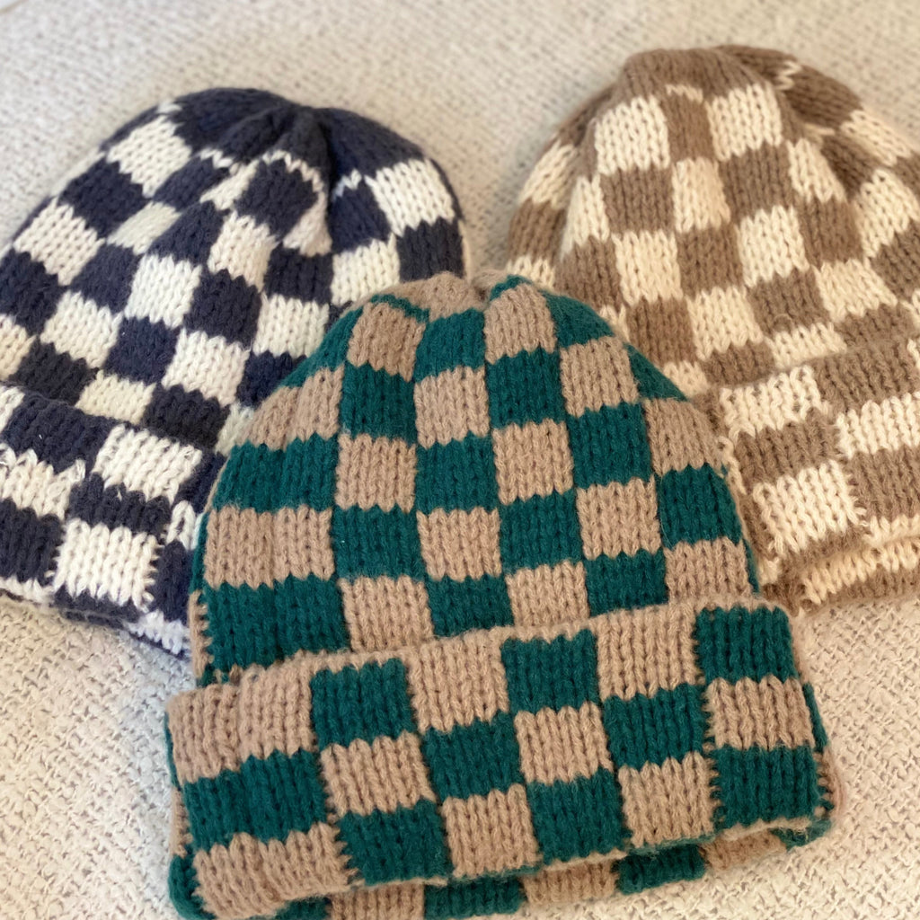 Checkered Knit Beanies