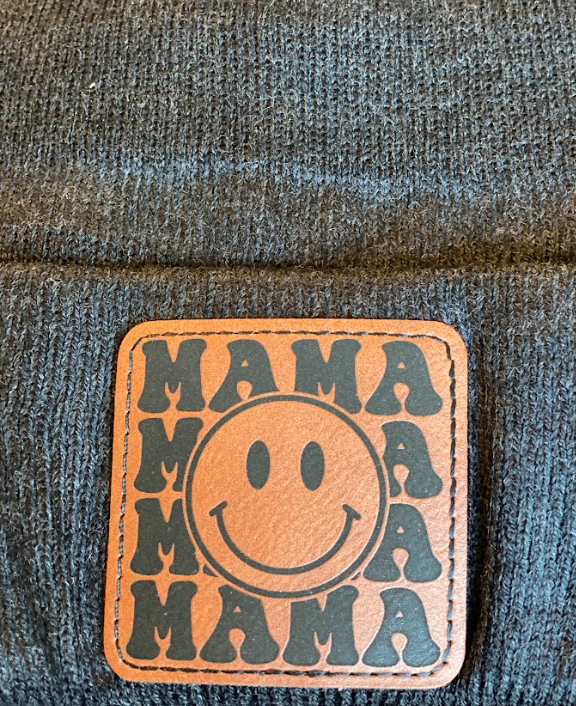 Mama Smiley Leatherette Patch Beanie