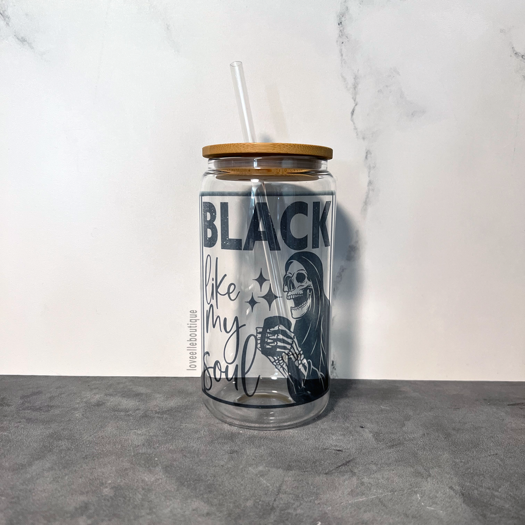 Black Like My Soul 16 oz Glass Can Cup